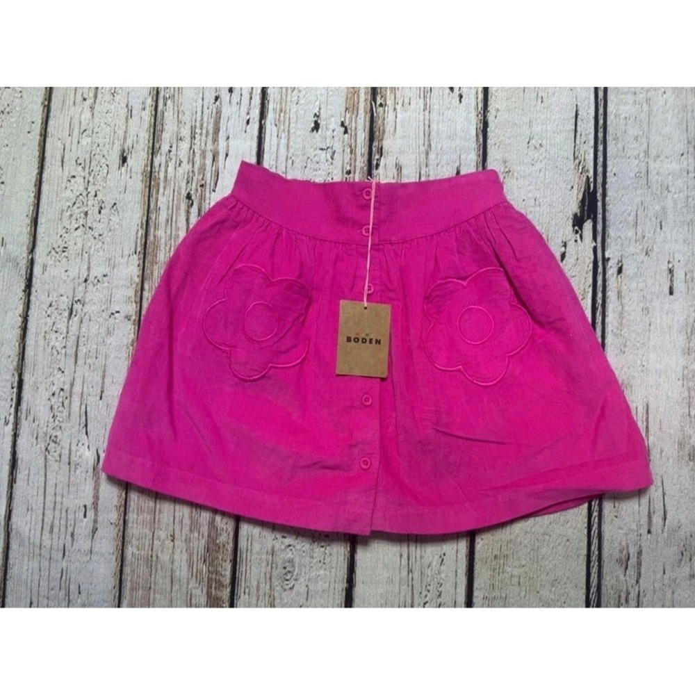 Mini Boden 6-7 Girls Pink Flower Pocket Corduroy Skirt NWT